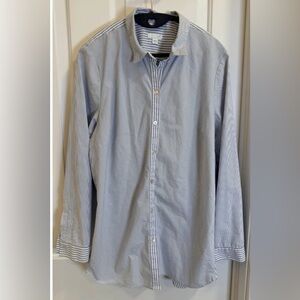 J Jill Blue White Striped Button Down Shirt Large Stretch Cotton Blend
